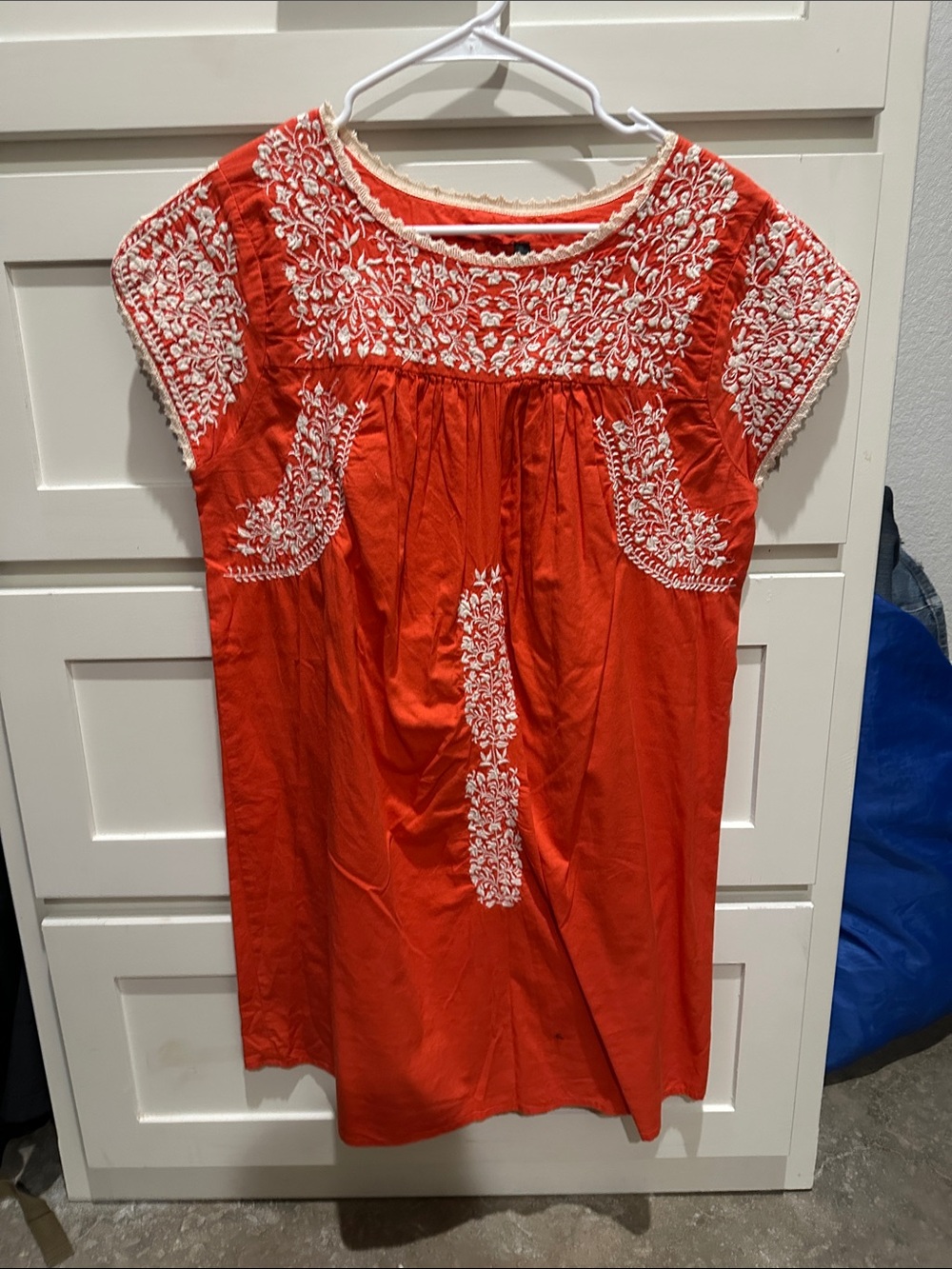 Topshop medium US 8 Women's Embroidered Orange Cotton Tunic Top